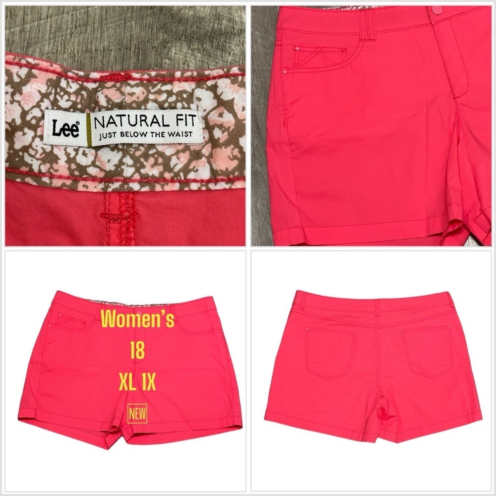 Women's Lee 18 XL 1X Shorts Chino Khakis Pink Button Elastic Waist Stretch NWOT